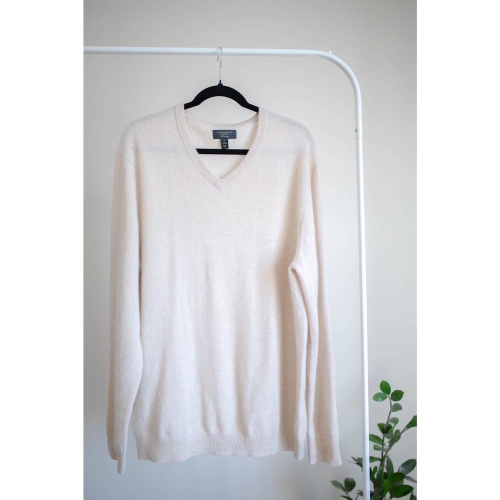 Club Room Luxury Men's V-Neck Cashmere Sweater in Oatmeal SZ XL